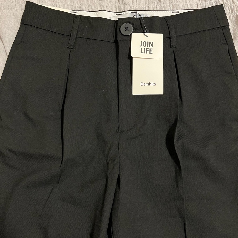 Bershka straight leg tailored pant in black